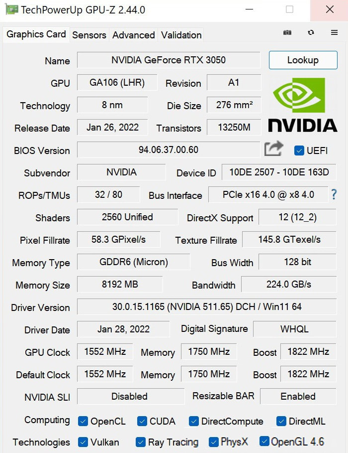 Danh gia VGA Galax GeForce RTX 3050 EX 1 Click OC